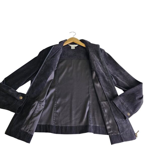 Allison Daley Womens Vintage Faux Suede Jacket Petite Size 12P Black Ribbed Zip - Picture 2 of 11
